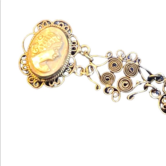 Antique Abalone Cameo Wire work Filagree Green Murano glass Italy Bracelet - Picture 8 of 10